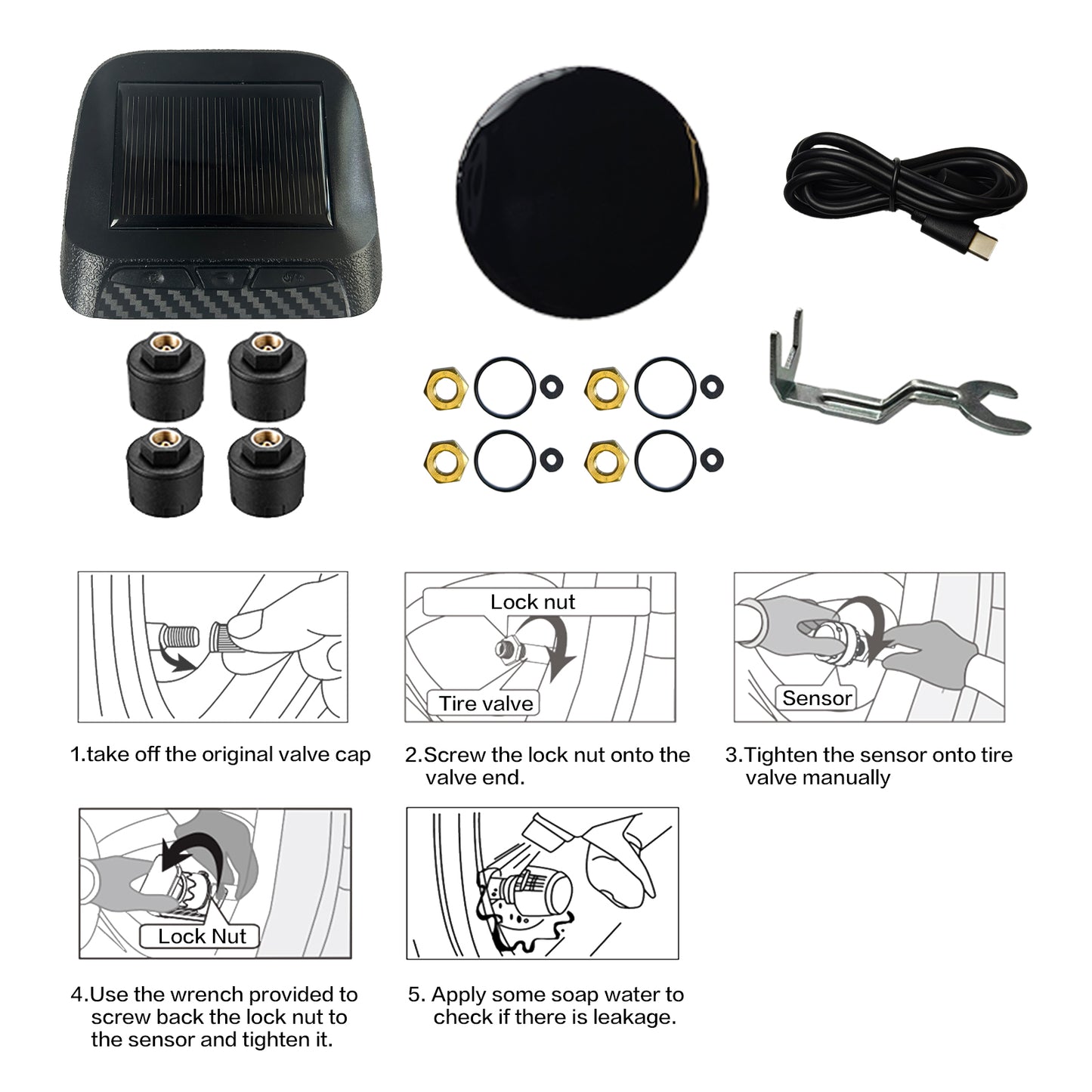 RV Tire Pressure Monitoring System, (0-199PSI) TB4 Black Trailer TPMS
