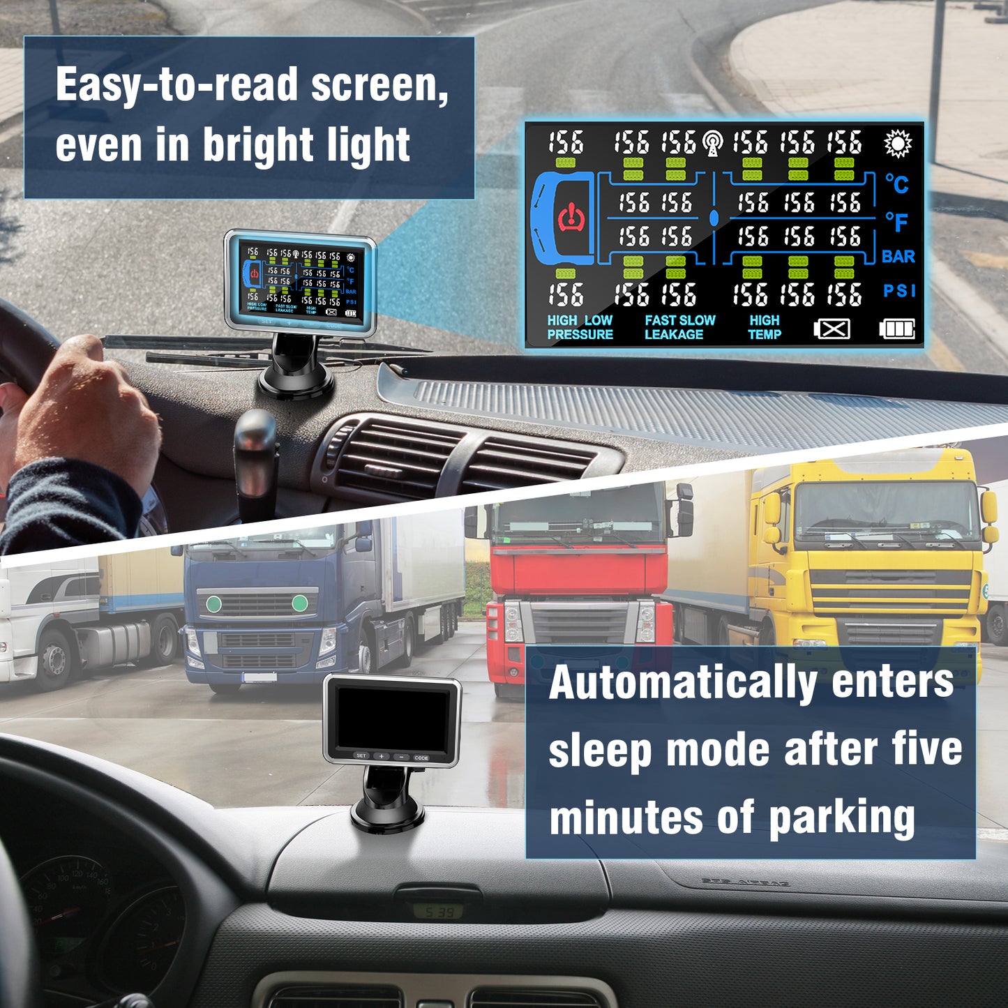 Tyona High-Precision Truck tire Pressure Monitoring System (0-199PSI) TP22 Trailer/RV TPMS with 10 Sensors, Color Display 6 Alert Modes,with Signal Booster Long Distance tpms for Truck (10 Sensors)