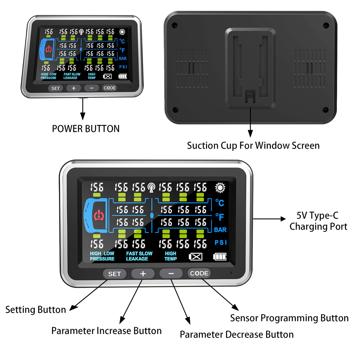 Tyona High-Precision Truck tire Pressure Monitoring System (0-199PSI) TP22 Trailer/RV TPMS with 10 Sensors, Color Display 6 Alert Modes,with Signal Booster Long Distance tpms for Truck (10 Sensors)