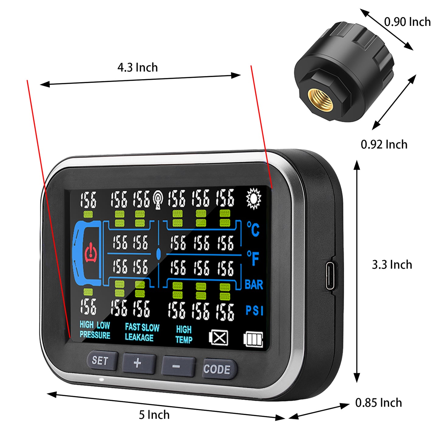 Tyona High-Precision Truck tire Pressure Monitoring System (0-199PSI) TP22 Trailer/RV TPMS with 10 Sensors, Color Display 6 Alert Modes,with Signal Booster Long Distance tpms for Truck (10 Sensors)