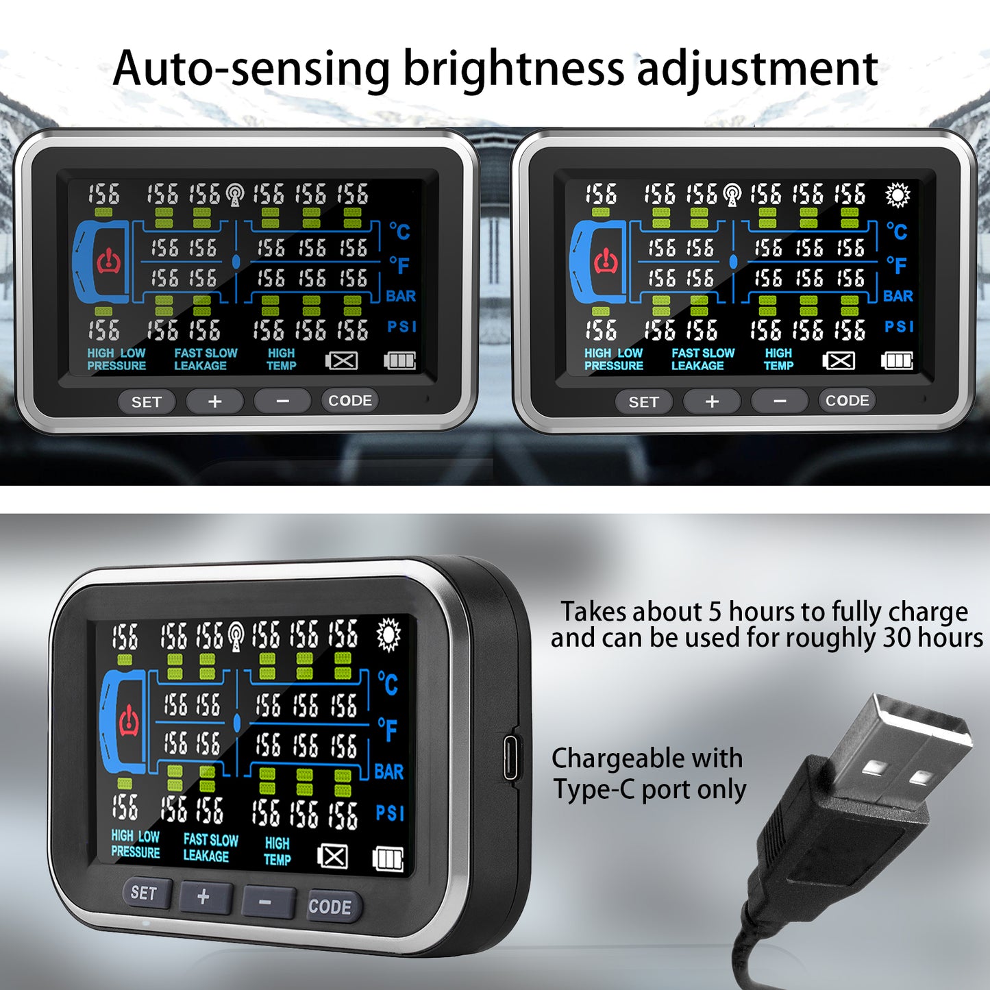 Tyona High-Precision Truck tire Pressure Monitoring System (0-199PSI) TP22 Trailer/RV TPMS with 10 Sensors, Color Display 6 Alert Modes,with Signal Booster Long Distance tpms for Truck (10 Sensors)