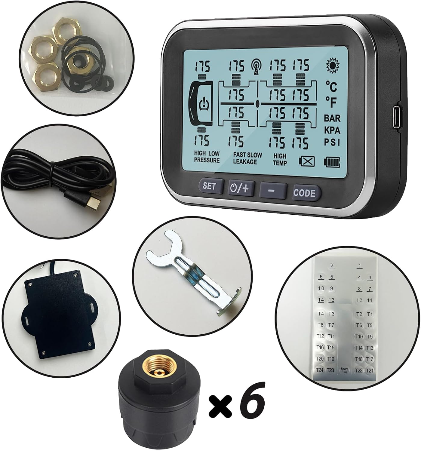 RV Tire Pressure Monitoring System, (0-199PSI) TM6 Trailer TPMS