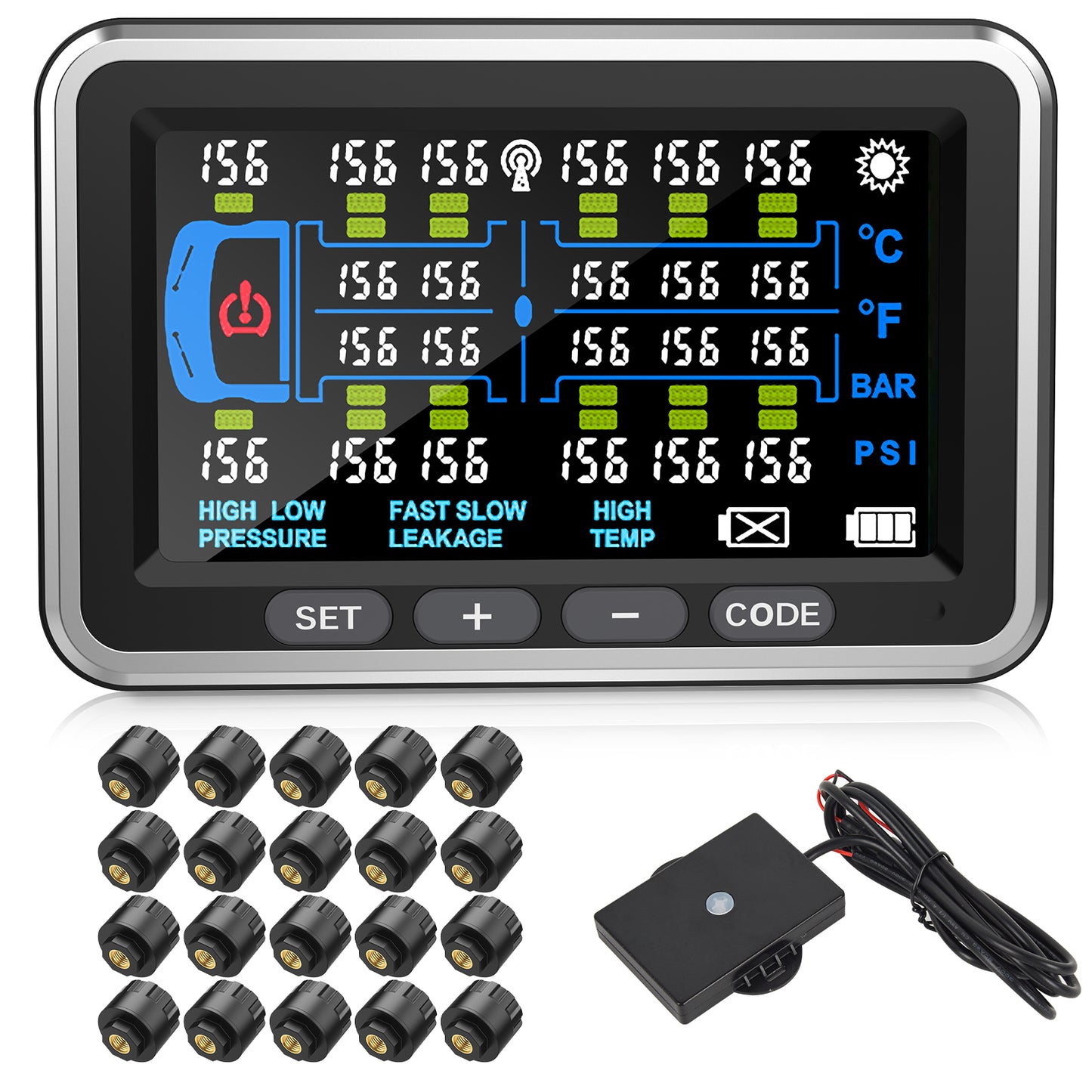 Tyona High-Precision Truck tire Pressure Monitoring System (0-199PSI) TP22 Trailer/RV TPMS with 10 Sensors, Color Display 6 Alert Modes,with Signal Booster Long Distance tpms for Truck (10 Sensors)