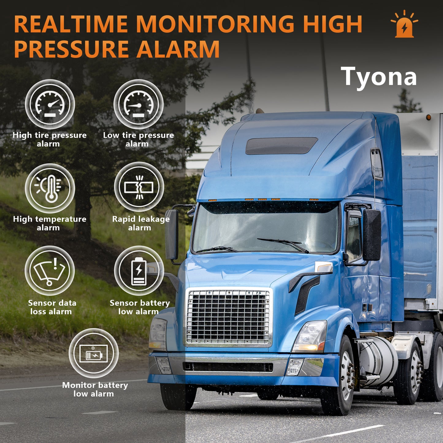 Truck/RV Tire Pressure Monitoring System, (0-199PSI) TS10 Trailer High Pressure TPMS