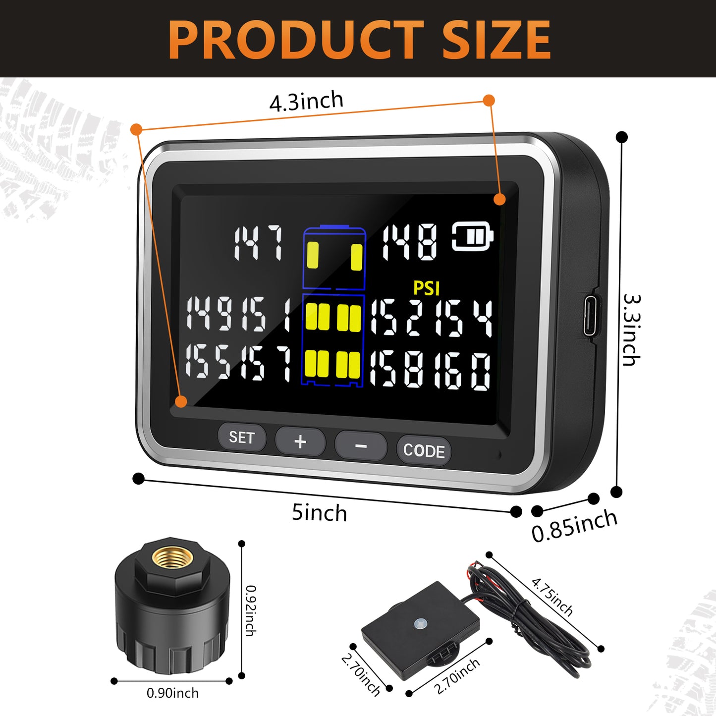 Truck/RV Tire Pressure Monitoring System, (0-199PSI) TS10 Trailer High Pressure TPMS