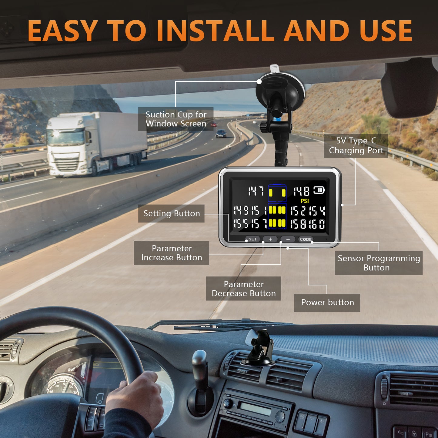 Truck/RV Tire Pressure Monitoring System, (0-199PSI) TS10 Trailer High Pressure TPMS