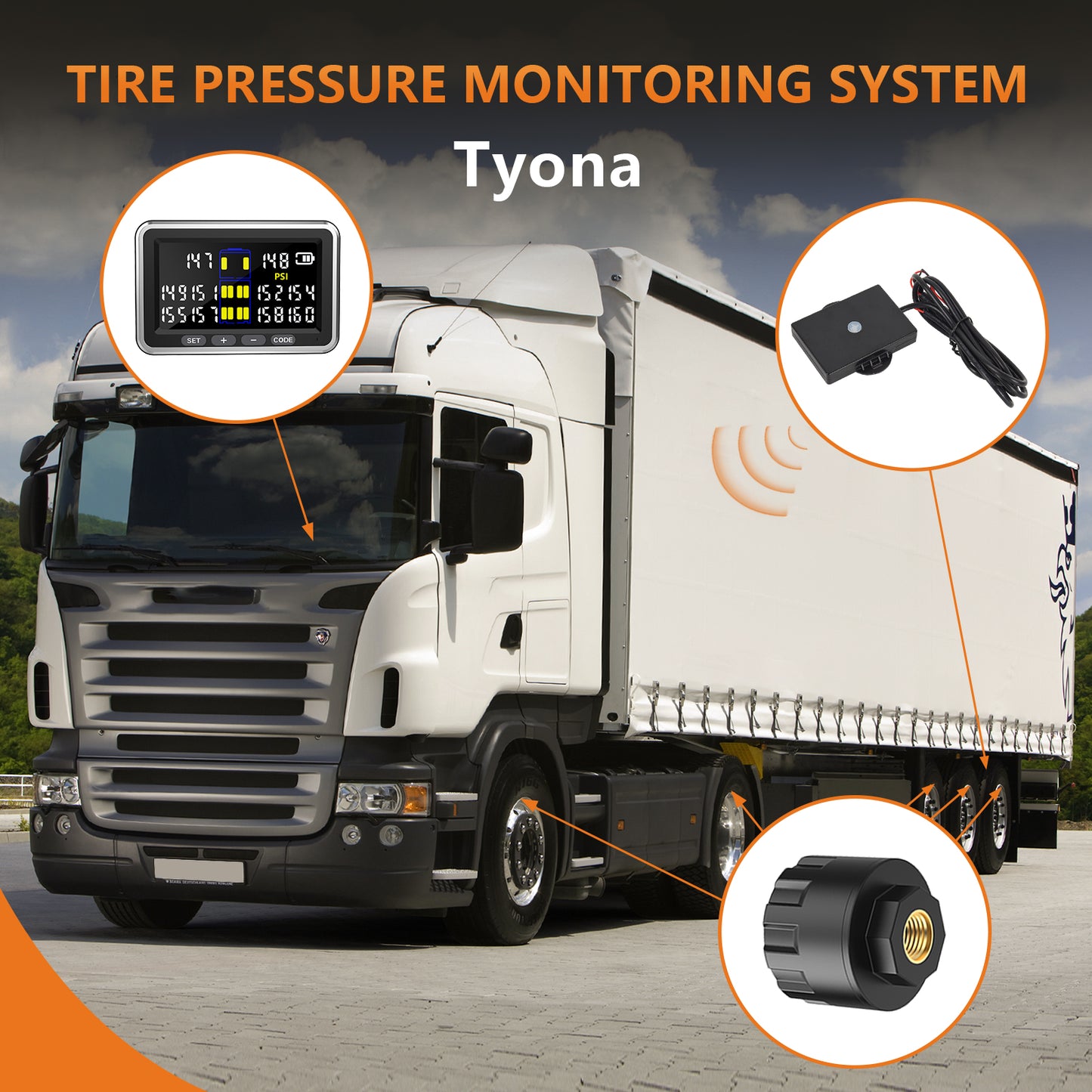 Truck/RV Tire Pressure Monitoring System, (0-199PSI) TS10 Trailer High Pressure TPMS