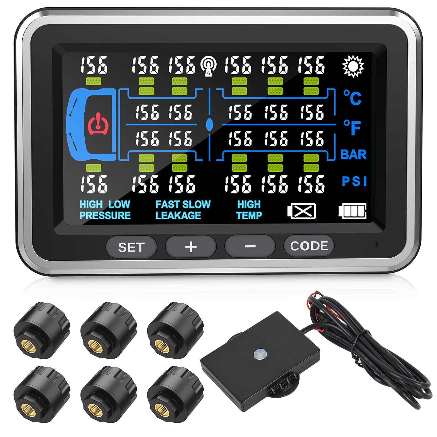 Tyona High-Precision Truck tire Pressure Monitoring System (0-199PSI) TP22 Trailer/RV TPMS with 10 Sensors, Color Display 6 Alert Modes,with Signal Booster Long Distance tpms for Truck (10 Sensors)
